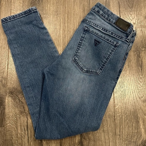 Guess Jeans Vintage 90s Womens Tapered Mid Rise Distressed 29 Medium Wash - Picture 1 of 16